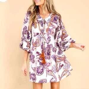 Band of the Free Purple & Cream Paisley Lyonette Dress Lined Womens Sz Small NWT